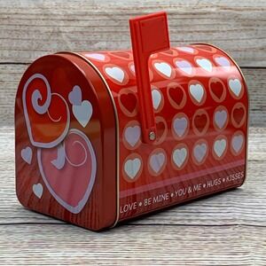 The Tin Box Company Valentine Heart‎ Mailbox Tin Red White Pink Love Be Mine NEW